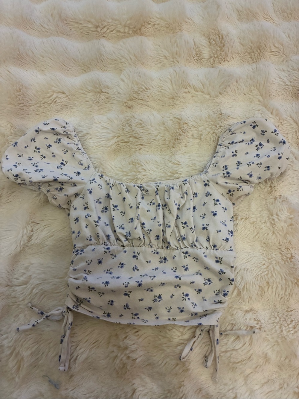 Hollister Cream Crop Top with Blue Floral Print